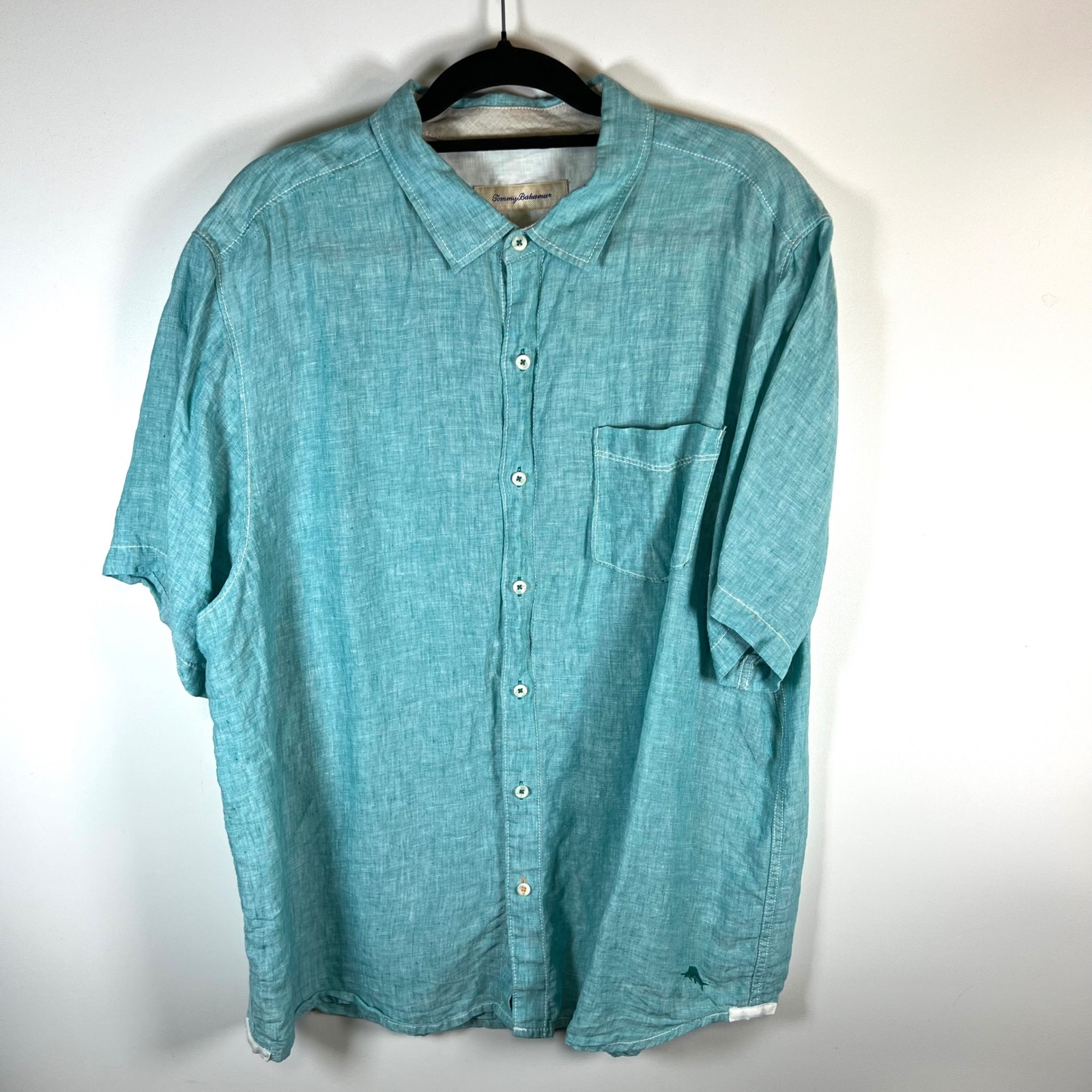 Tommy Bahama Mens Short Sleeve Linen Shirt Teal Seaglass Size Xl Tg